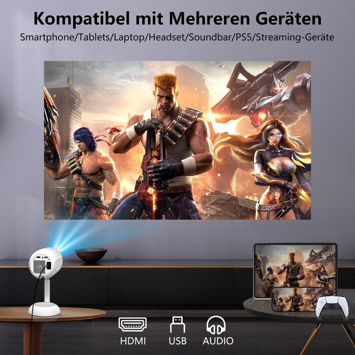 Міні-проектор VGKE з Android TV 13.0, 23000 люмен, Full HD 4K, WiFi6, Bluetooth, автофокус, автоматична корекція трапецеїдальних спотворень, для телефону/зовнішнього використання/ноутбука