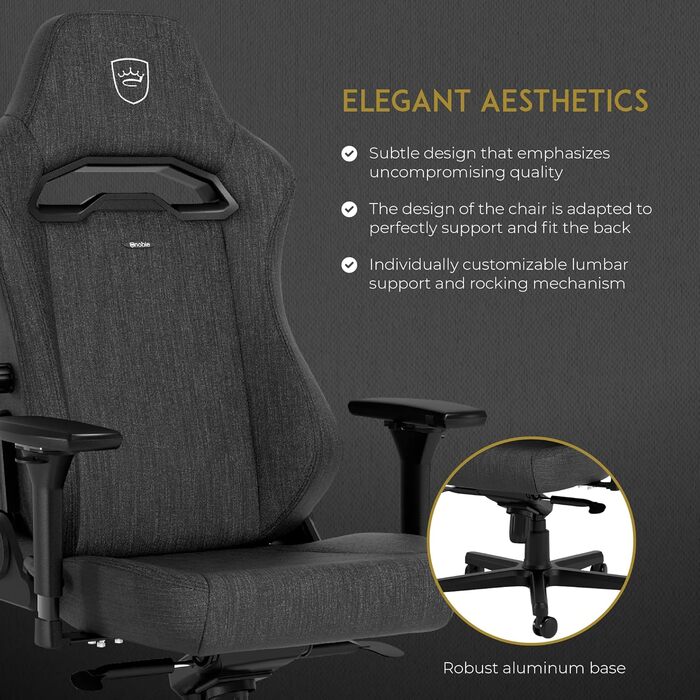 Крісло ігрове Noblechairs Hero з підтримкою попереку, тканина, TX-Антрацит