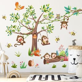 Самоклеюча наклейка на стіну Хаофудзі, наклейка на стіну для дитячої кімнати, великі наклейки на стіну, для хлопчиків, Лісові тварини, джунглі, дерево, Сафарі, настінні малюнки, наклейки на стіну для маленьких хлопчиків, декоративні шпалери, Настінний декор для дитячої кімнати, спальні