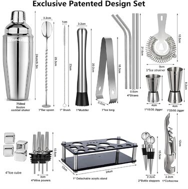 Коктейльний набір 750 мл Шейкер для коктейлів, 24 шт. Аксесуари для бару Набір міксерів Coctail Bartenders Friends Jigger, Boston Shaker Bartender Set Deco для чоловіків Жінки (Тип 4)