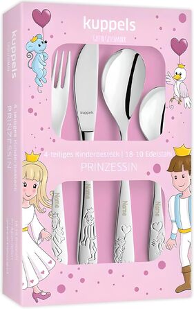 Дитячий набір столових приборів Kinderbesteck з гравіюванням, від 3 років, для дівчаток та хлопчиків, подарунок на хрещення/день народження, дитячий посуд у стилі ферми (принцеса)