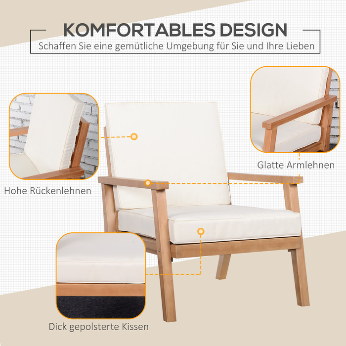 Outsunny Garden Chairs Набір з 2 зручних садових крісел з подушками, з деревини тополі, для балкона та саду, 66x77.5x74.5 см | Aosom