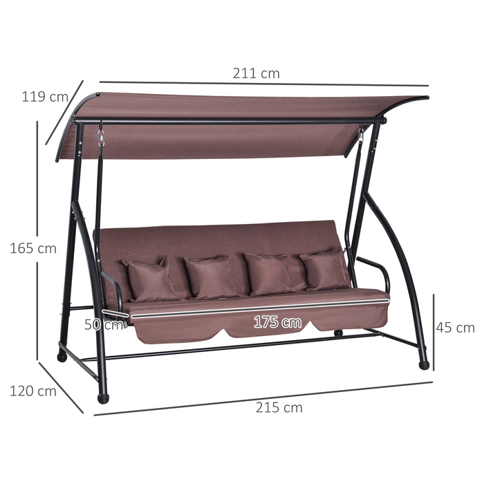 Гойдалка в стилі Голлівуду з функцією лежака, коричнева, 215 x 120 x 165 см