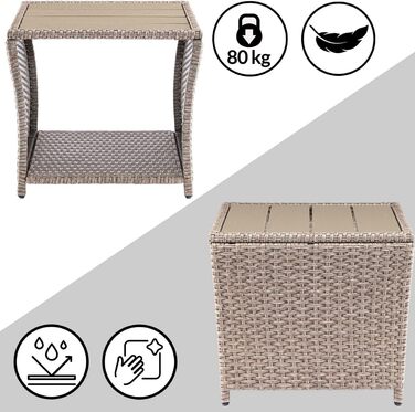 Журнальний столик Casaria Poly Rattan з WPC, 45x45x40 см, 80 кг, Стійкий до погодних умов, Відкритий, Кремовий