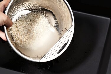 Миска для миття рису з нержавіючої сталі (чорна) - друшляк для миття рису і овочів-з нековзною силіконовою основою