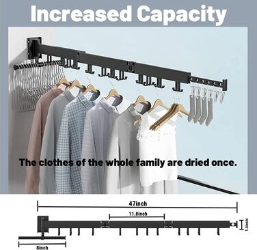 Висувна настінна сушарка Honeyhouse, складна поворотна з 18 гачками, вішалка для рушників (чорна)