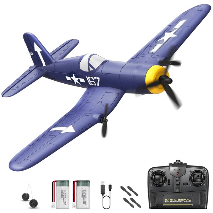 RC літак HAWK'S WORK F4U Corsair 2.4GHz – радіокерований літак-винищувач для дітей та початківців, готовий до польоту з гіростабілізатором
