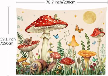 Розплідник равликів з грибами-метеликами Гобелен 200 х 150 см Великий гобелен Плакат Бежевий, червоний, жовтий, зелений