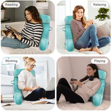 Подушка для читання Mingfuxin для ліжка, дивана, підлоги з підтримкою шиї та спини (Морська блакить)