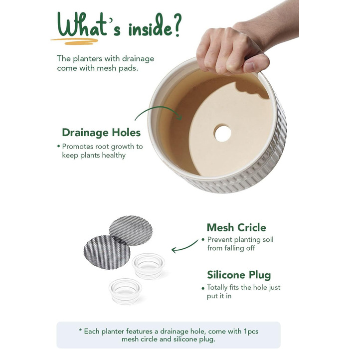 Набір горщиків для сукулентів LE TAUCI, 16,5+20 см, кераміка, з дренажними отворами, сучасний циліндричний дизайн, набір 2 шт., реактивна глазур білого кольору