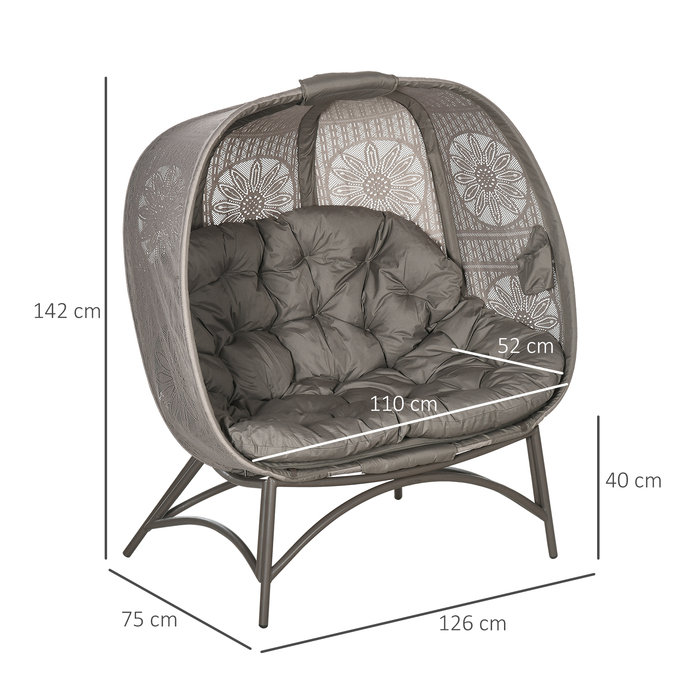 Outsunny Garden Chair 2-місне крісло Papasan зі складним кошиком і подушкою, шезлонг для балкона та тераси, сталь у піску, 126 x 75 x 142 см