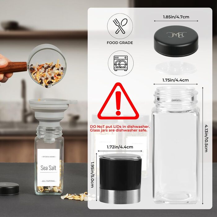 Набір скляних банок для спецій з дерев'яними кришками з акації, 24 шт. по 120 мл (кутові)