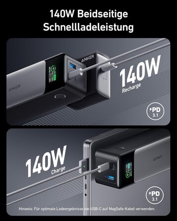 Power Bank Anker 737: 24000mAh, 140W, 3 порти, цифровий дисплей, сумісний з iPhone, Galaxy, MacBook, AirPods