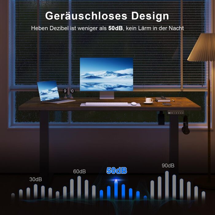 Регульований стіл, електричний, ергономічний: стіл для стояння/сидіння, комп'ютерний стіл для дому/офісу, білий (150 x 60 см, коричневий)