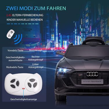 Дитячий електромобіль Audi E-tron 12V HOMCOM, з пультом, ременем безпеки, музикою (MP3/USB/TF), для дітей 3-5 років, чорний