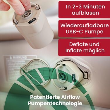 Надувне ліжко для 2 осіб - самонадувна повітряна матрац | Преміум гостьове ліжко без кабелю живлення - вбудований USB-C насос | Надувне ліжко - виберіть розмір зараз! (Бежевий, двоспальне)