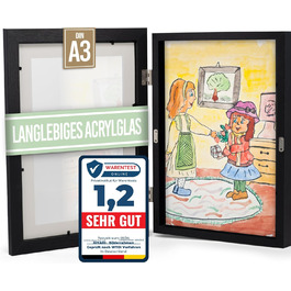 Рамка для дитячих малюнків KIYARI A4, 2 шт., білий, розкладний, з фронтальним доступом, для 150 малюнків, міцне дерево, безпечне скло, для творчості, дитячої кімнати та школи