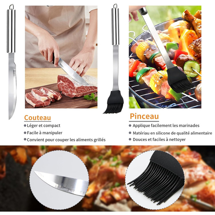 Набір гриля з нержавіючої сталі 28 предметів: повний набір інструментів для гриля, кемпінгу, подарунок на День батька, День народження, Різдво з кейсом