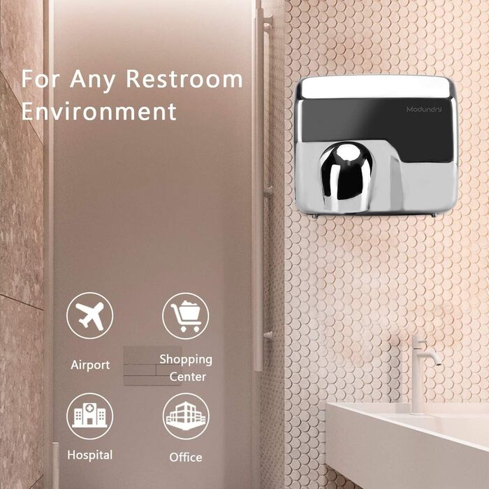Електричний сушар для рук автоматичний, високошвидкісний, нержавіюча сталь, 2300W, настінний монтаж, сушка за 8-10 секунд, для комерційних туалетів