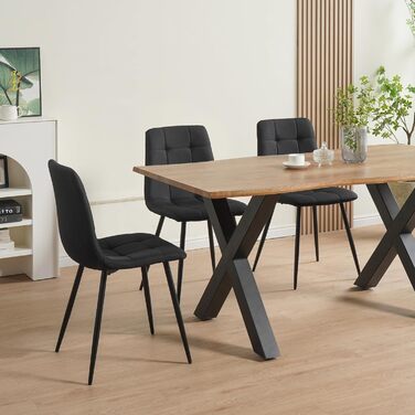 Стілець для їдальні Albatros Bora (4 шт.) - стильний вінтажний дизайн, до 110 кг, з м'яким сидінням. Сучасний кухонний стілець для їдальні або обіднього столу (тканина, чорний)