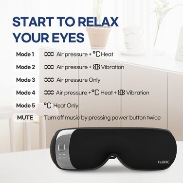 Масажер для очей HubiCare з підігрівом та вібрацією – для зняття втоми, мігрені та зменшення набряків під очима