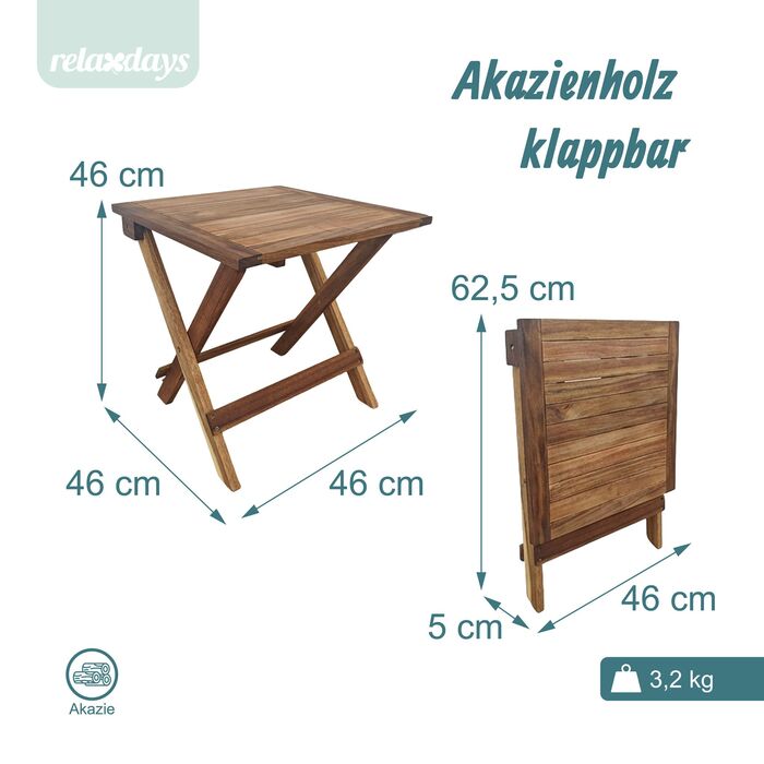 Стіл-трансформер квадратної форми Relaxdays з акацієвого дерева