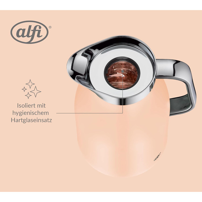 Термос Alfi SKYLINE 1.0л, пастельний колір, нержавіюча сталь, з термоізоляцією, гігієнічний вкладиш з термостійкого скла, поворотний замок з кнопкою, ергономічна ручка, для кави та чаю, BPA-free (1000 мл, Pastel Apricot Mat)