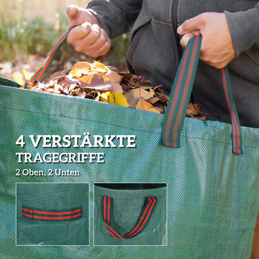 Outsunny Garden Bag 3x120L Водонепроникний мішок для садових відходів з ручками, стабільний мішок для листя, автономні садові мішки із захистом від ультрафіолету, багаторазові мішки для садових відходів Зелені відходи