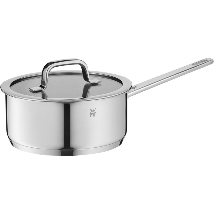 Каструля WMF Compact Cuisine 20 см з кришкою з термостійкого скла, 2.5 л, нержавіюча сталь Cromargan, з маркуванням об'єму, для приготування пасти та молока, сумісна з індукцією