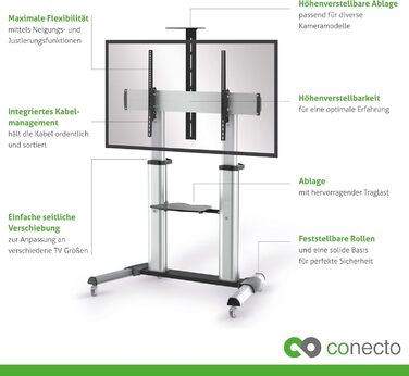 Підставка для телевізора Conecto TV Stand - мобільна, поворотна, регульована по висоті, 55-100 дюймів, модель LM-FS03G, срібна