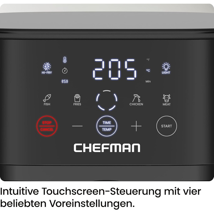 Фритюрниця без олії Chefman 5.7L з Hi-Fry технологією, сенсорне управління, антипригарне покриття, чорна