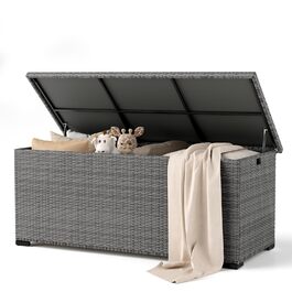 Водонепроникний садовий ящик Amopatio Gartenbox 650л з поліротангу, сірий. Ящик для подушок, металева коробка для зберігання з газліфтами для саду, балкону