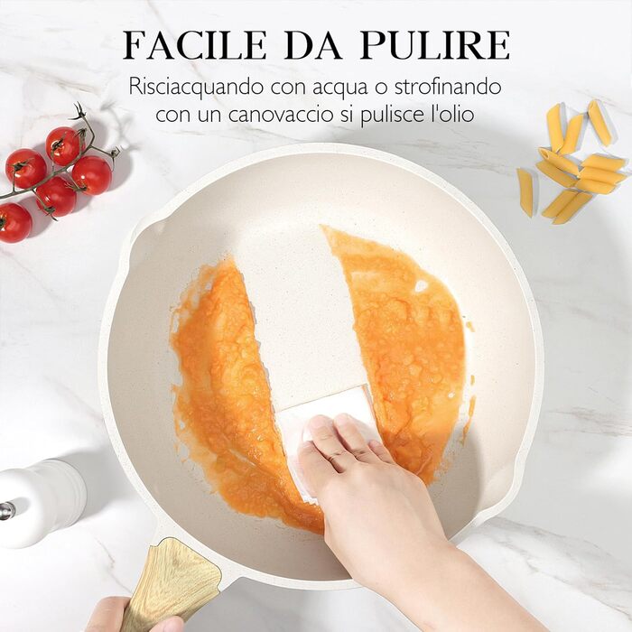 Сковорода GiPP Schmorpfannen з високим бортиком, вок-сковорода з кришкою, 4.3л, керамічне антипригарне покриття, для всіх типів плит, білий (24 см)