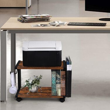 Стіл для принтера Shinoske з 2 рівнями, мобільний, з дерева та металу, 45x29x33 см