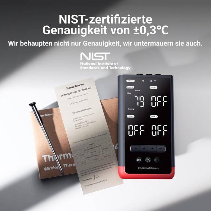 ThermoMaven P2: Розумний термометр для м'яса з Bluetooth 5.3, 6 датчиками, Wi-Fi моніторингом, IPX8 водонепроникність, для гриля, духовки, кухні, фритюрниці (4 зонди)