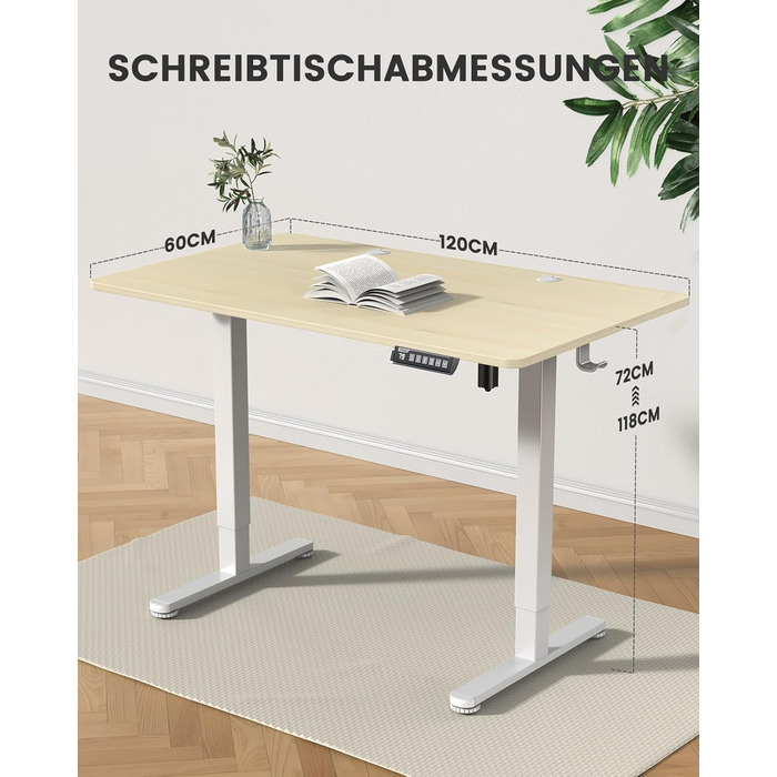 Електричний регульований стіл ErGear 120 x 60 см з пам'яттю, для дому та офісу, світле дерево