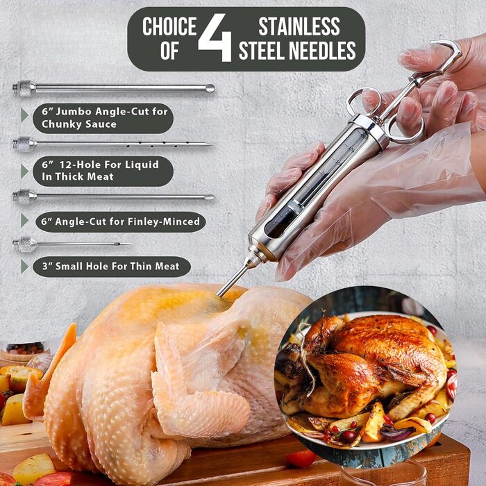 Набір для інжектування м'яса: шприц для маринування, копчення та грилю. Підходить для індички, грудки та грилю. Велика ємність з нержавіючої сталі 57 мл, без витоків та засмічень.