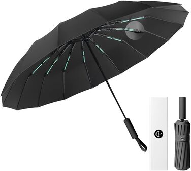 Компактна складна парасолька LENDOO з 16 ребрами, велика кишенькова парасолька з автоматичним закриттям, вітрозахисна антиультрафіолетова парасолька, чорна