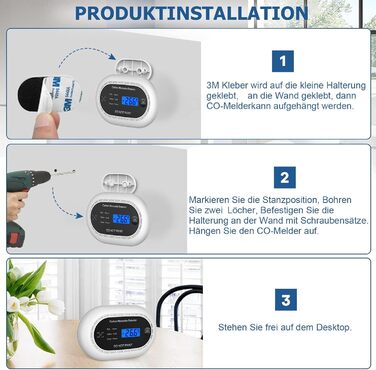 Детектор чадного газу з батареєю на 10 років, LCD-дисплеєм, акустичним сигналом 85dB, функцією вимкнення звуку, для безпеки вдома, EN50291, автономний, чорний