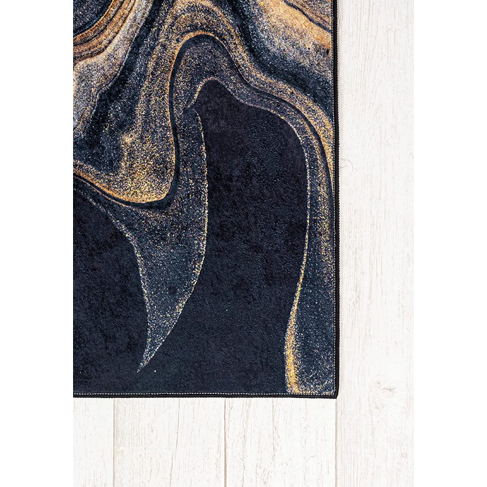Сучасний Мазовецький килим-миється килим з коротким ворсом-М'який килим для вітальні, спальні , їдальні-килими з мармуровим абстрактним візерунком-чорний сірий золотий (80 х 150 см, чорне золото / 38670)