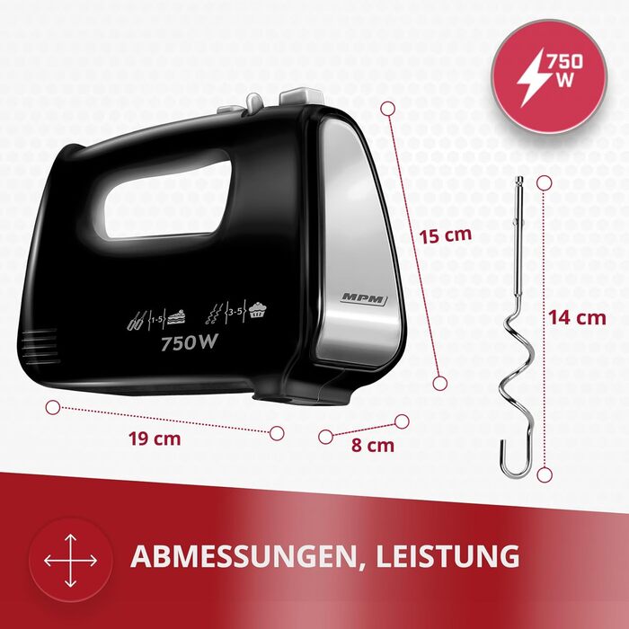 Кухонна машина MPM MMR-16Z з обертовою чашею 3.4 л, BPA-free, 750W, білий колір, 5 швидкостей + Turbo, міксер з нержавіючої сталі