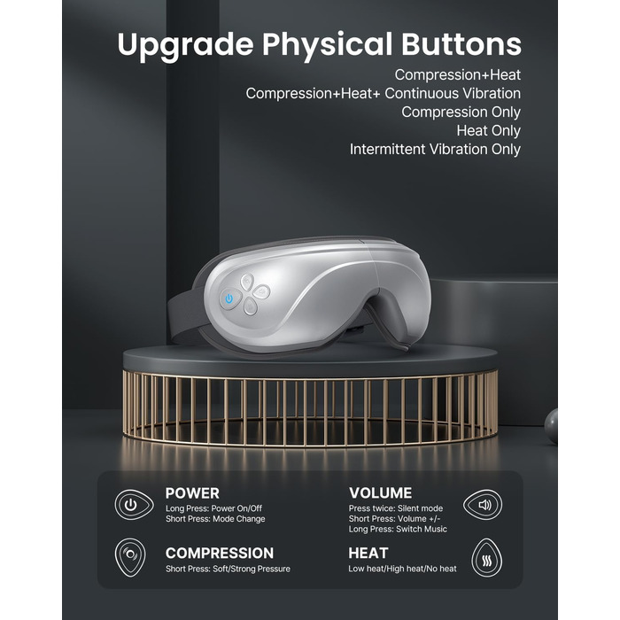 Масажер для очей RENPHO Eyeris 2 з підігрівом та вібрацією - для релаксації та покращення сну, сріблястий