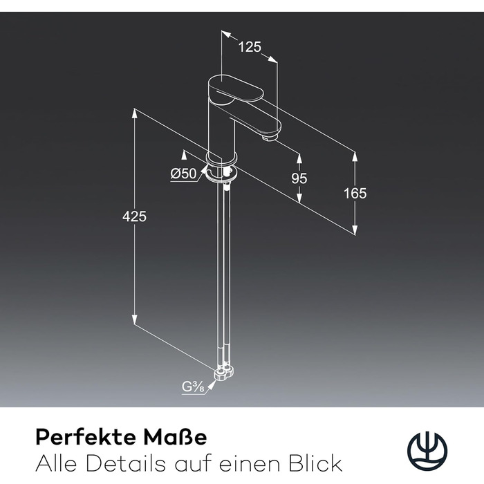 Змішувач для ванної кімнати KLUDI-X1, висота виливу 95 мм, водозберігаючий, розмір M, керамічний картридж, хром, з підключувальними шлангами