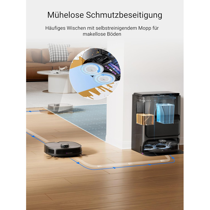 Робот-пилосос EUREKA J12 Ultra з функцією миття підлоги (самостійне очищення, миття та сушка), потужність всмоктування 5000Pa, обертова функція миття, Dual-LiDAR навігація, 3D уникнення перешкод, білий (чорний)