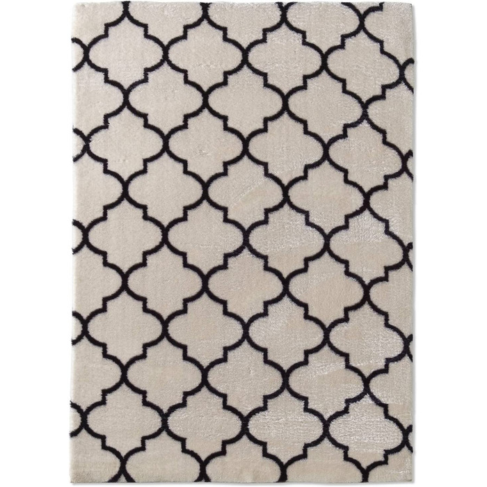Дизайнерський килим Valetta з коротким ворсом для вітальні в скандинавському стилі бохо, що миється чорно-білий (білий чорний, 050x080 см)