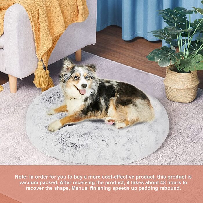 Ортопедичне ліжко для собак hmtope кругла подушка для собак Диван для собак ліжко для кішок зручна корзина для пончиків миється, діаметр 70 см, світло-сіра (довжина 80 80 20 см))