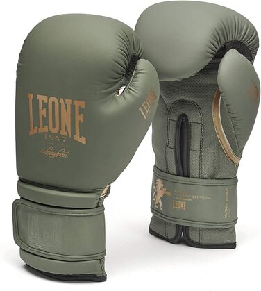 Шкіряні боксерські рукавички LEONE 1947, військове видання, ММА, UFC, Муай Тай, кікбоксинг, К1, карате, тренування, спаринг, боксерські рукавички зеленого кольору на 14 унцій
