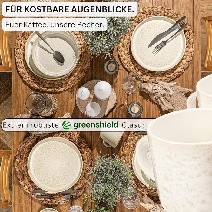 Набір кавових чашок Sänger VALUE COLLECTION (6 шт.), 430 мл, кераміка, темно-зелений, для кави та чаю, стійкий до миття в посудомийній машині та використання в мікрохвильовій печі