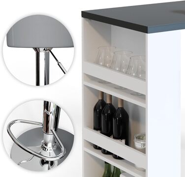Барний стіл Vicco Bartisch-Set з 2 барними стільцями, 117 x 57 см (Білий/Сірий)