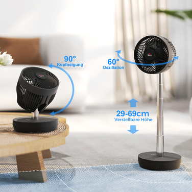 Стоячий вентилятор HOMCOM USB акумуляторний вентилятор з дистанційним керуванням Регульоване коливання нахилу 10 рівнів швидкості, таймер Регульований по висоті телескопічний вентилятор для офісного кемпінгу